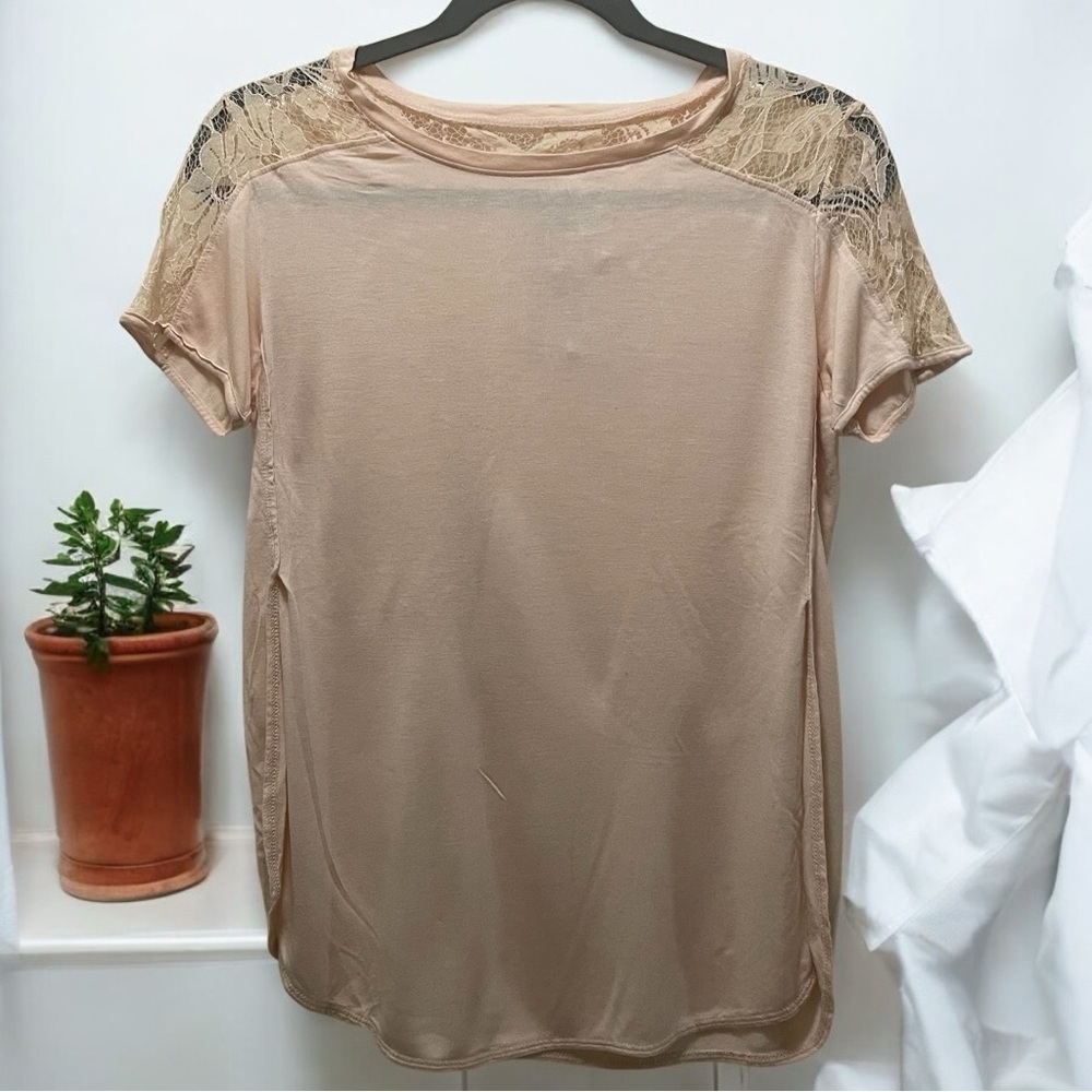 Forever 21 Light Peach Lace Accent Tee